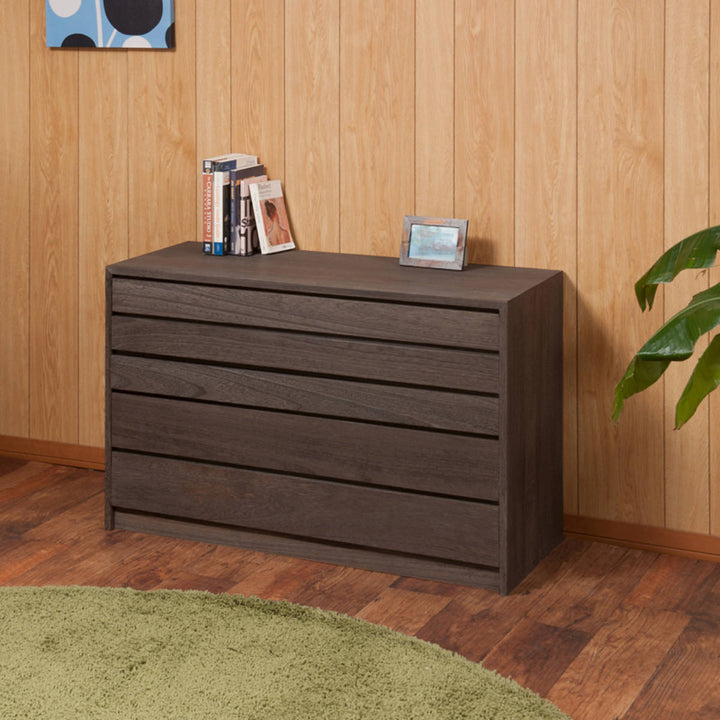 モダン桐タンス5段桐チェスト焼桐仕上げ幅100cm