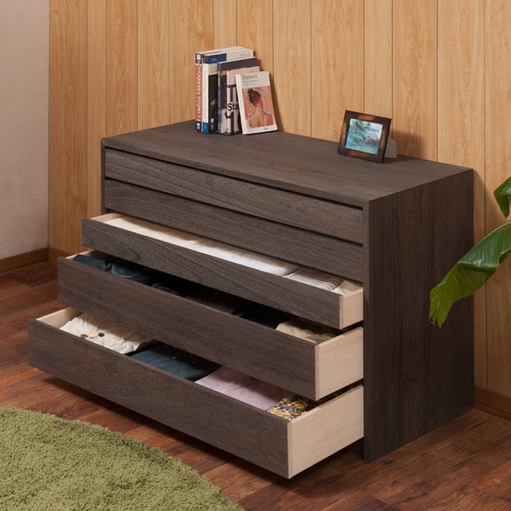 モダン桐タンス5段桐チェスト焼桐仕上げ幅100cm