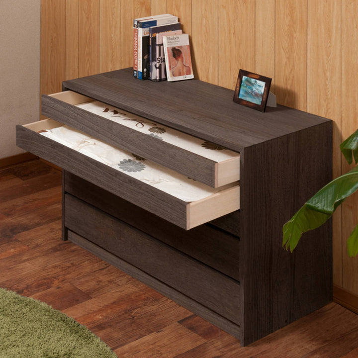 モダン桐タンス5段桐チェスト焼桐仕上げ幅100cm