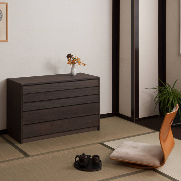 モダン桐タンス5段桐チェスト焼桐仕上げ幅100cm