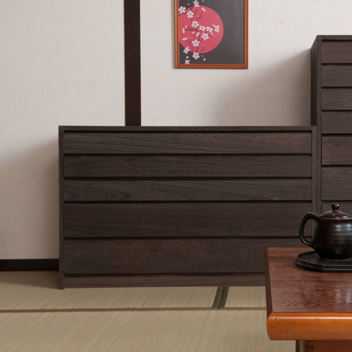 モダン桐タンス5段桐チェスト焼桐仕上げ幅100cm