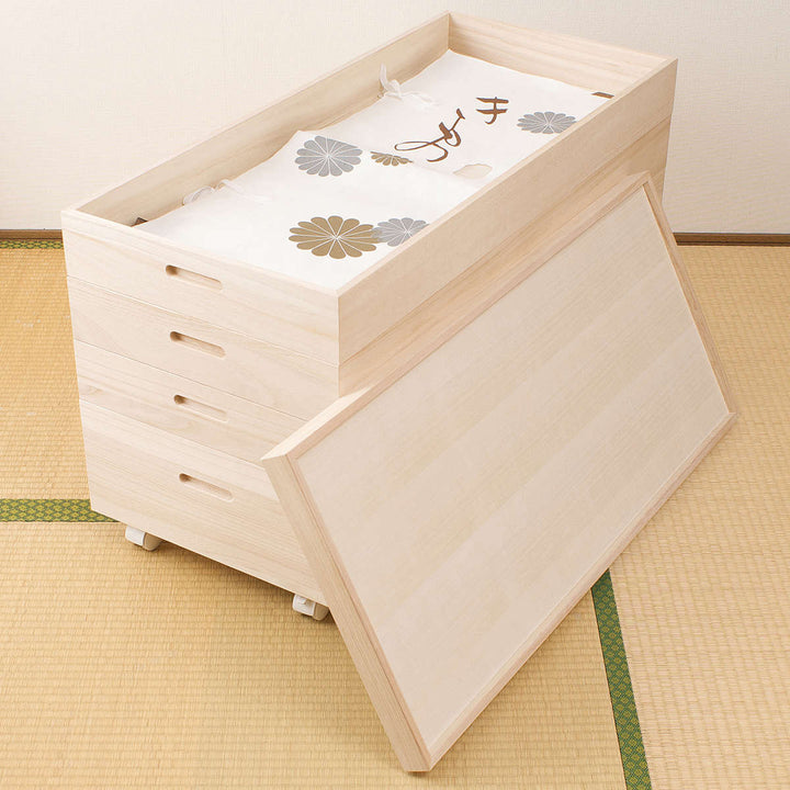 桐衣装ケース4段キャスター付日本製高さ55cm