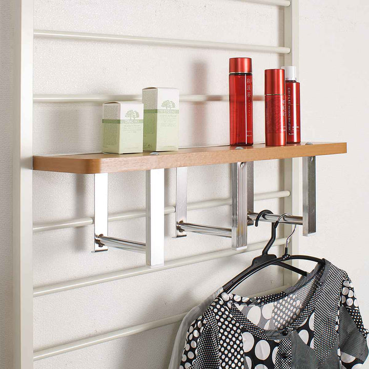 突っ張りラダーラック幅65cm棚付アイボリー日本製