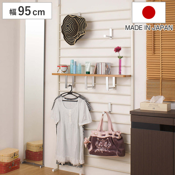突っ張りラダーラック幅95cm棚付アイボリー日本製