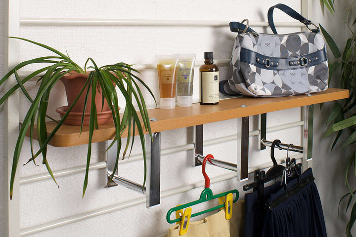 突っ張りラダーラック幅95cm棚付アイボリー日本製