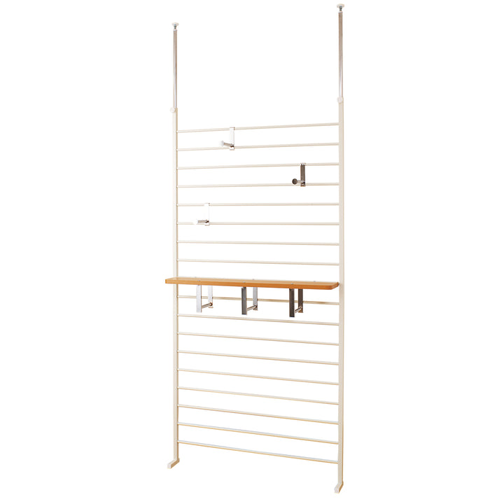 突っ張りラダーラック幅95cm棚付アイボリー日本製