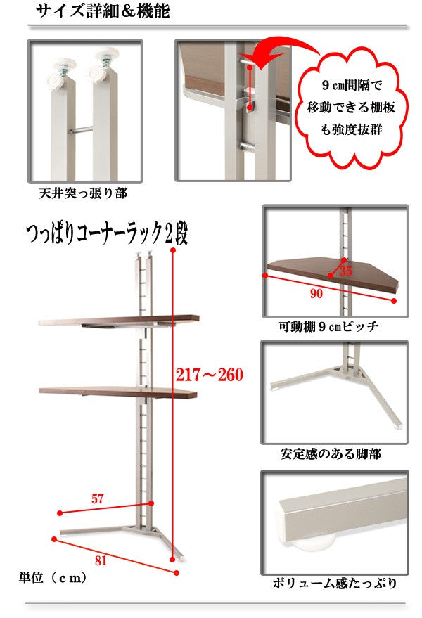 セット品コーナーテレビ台幅120cm突っ張りコーナーラック2段