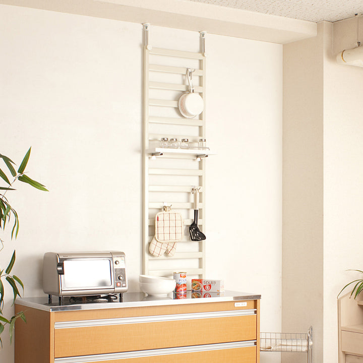 棚上突っ張りラダーラック幅40cm棚1枚フック3個付日本製