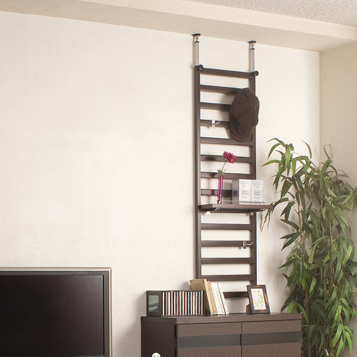 棚上突っ張りラダーラック幅40cm棚1枚フック3個付日本製