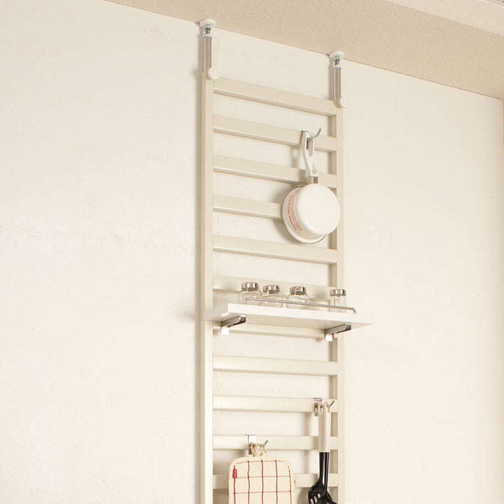 棚上突っ張りラダーラック幅40cm棚1枚フック3個付日本製