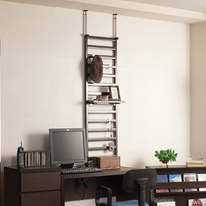 棚上突っ張りラダーラック幅40cm棚1枚フック3個付日本製