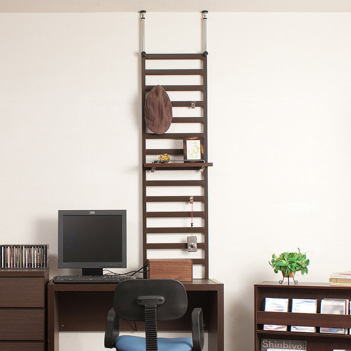 棚上突っ張りラダーラック幅40cm棚1枚フック3個付日本製