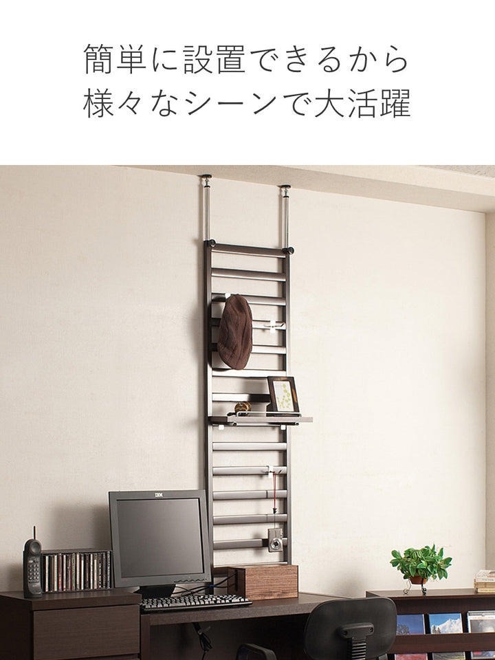 棚上突っ張りラダーラック幅40cm棚1枚フック3個付日本製