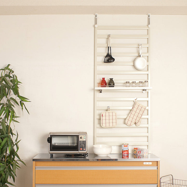 棚上突っ張りラダーラック幅60cm棚1枚フック4個付日本製