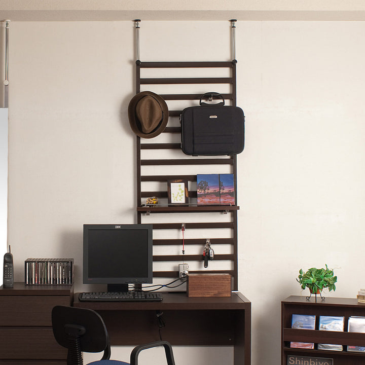 棚上突っ張りラダーラック幅60cm棚1枚フック4個付日本製