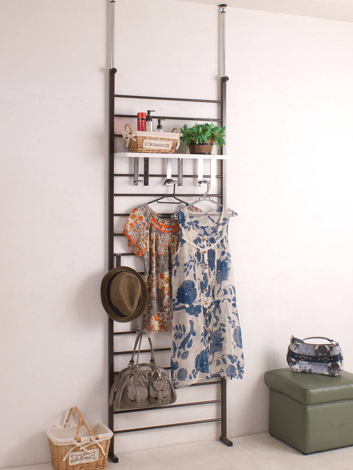 突っ張りラダーラック棚付幅65cm