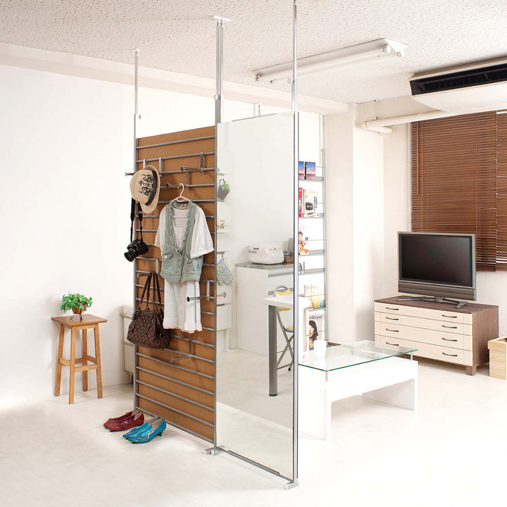 突っ張り間仕切り両面ミラー幅60cm日本製