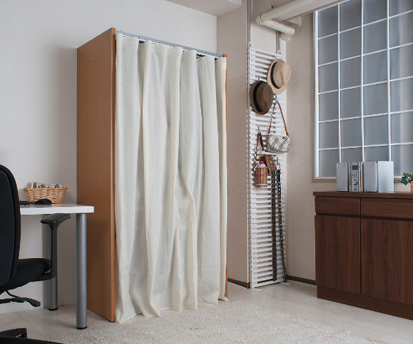 伸縮クローゼット最大幅125cmハンガーラックカーテン付き日本製