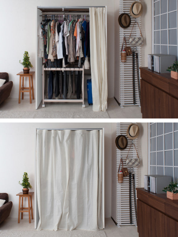 伸縮クローゼット最大幅125cmハンガーラックカーテン付き日本製