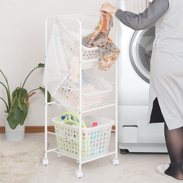 キャスター付きバスケットワゴン3段天板無し