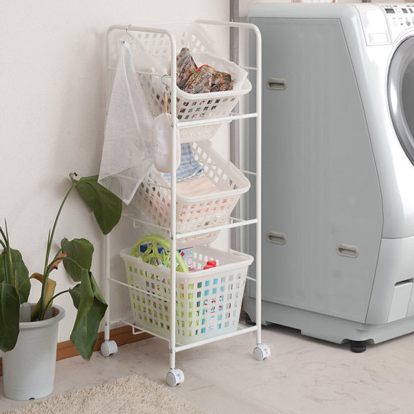 キャスター付きバスケットワゴン3段天板無し