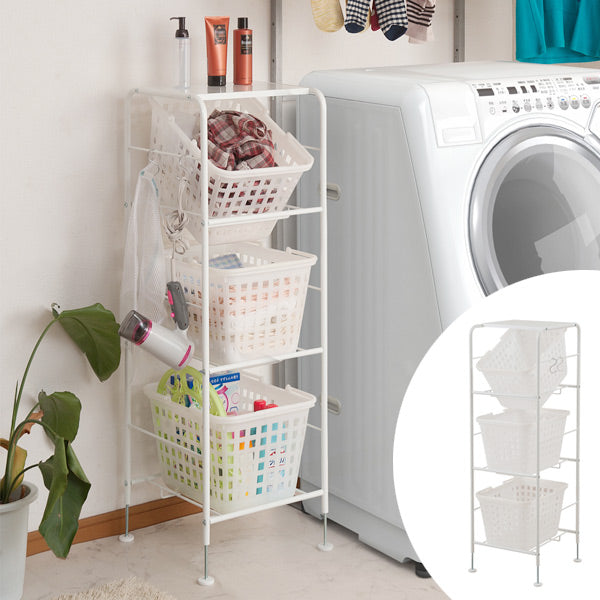 キャスター付きバスケットワゴン3段天板付き