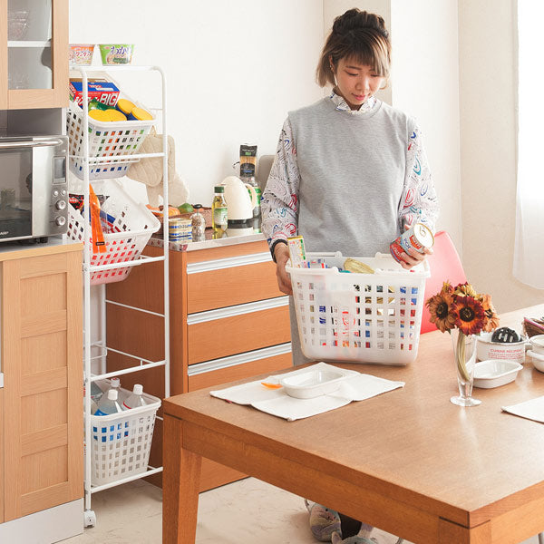 キャスター付きバスケットワゴン3段天板付き