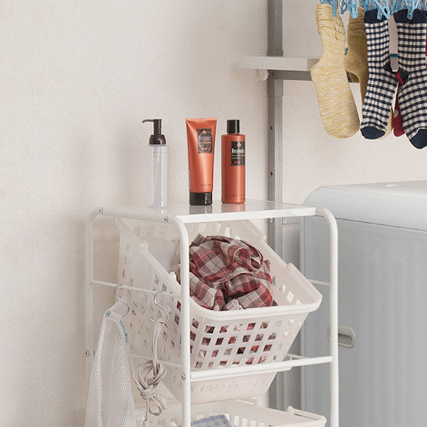 キャスター付きバスケットワゴン3段天板付き