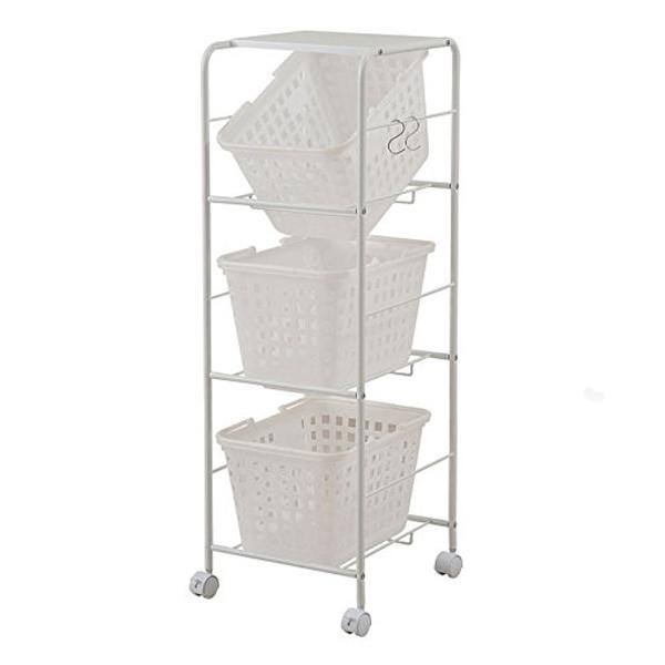 キャスター付きバスケットワゴン3段天板付き