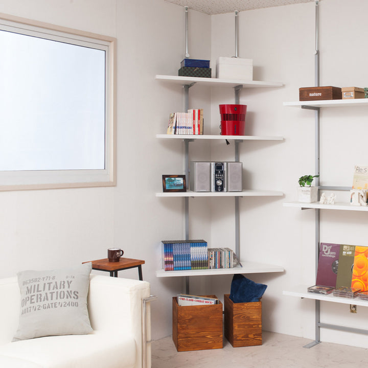 突っ張りコーナーラック幅90cm棚板2枚壁面収納日本製