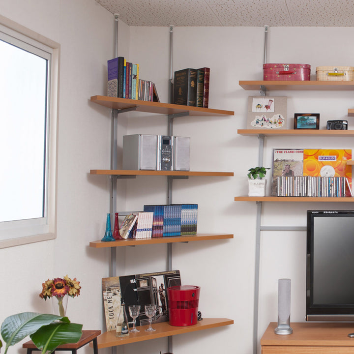 突っ張りコーナーラック幅90cm棚板2枚壁面収納日本製