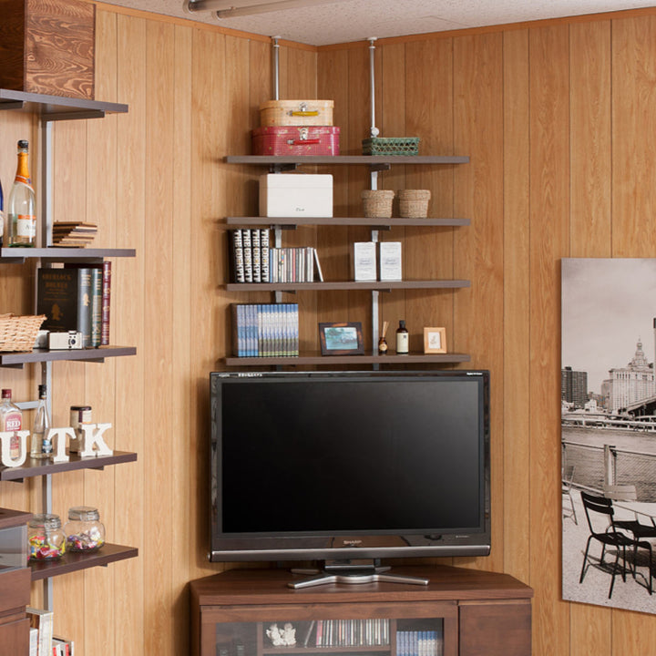 突っ張りコーナーラック幅90cm棚板2枚壁面収納日本製