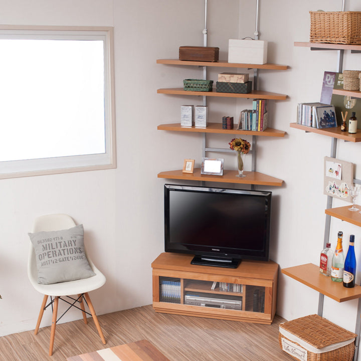 突っ張りコーナーラック幅90cm棚板2枚壁面収納日本製