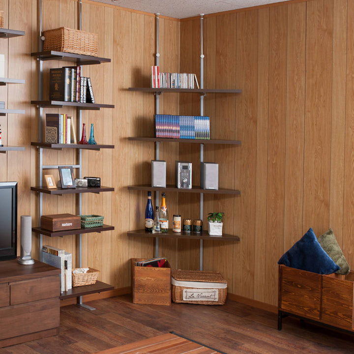 突っ張りコーナーラック幅90cm棚板2枚壁面収納日本製