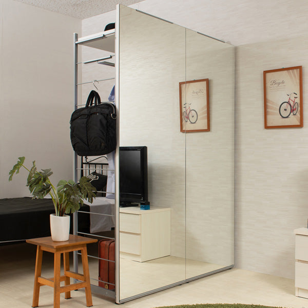 ハンガーラック間仕切りラック背面ミラーパネル幅120cm