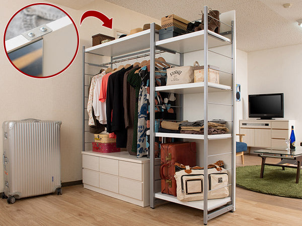 ハンガーラック間仕切りラック背面ミラーパネル幅120cm