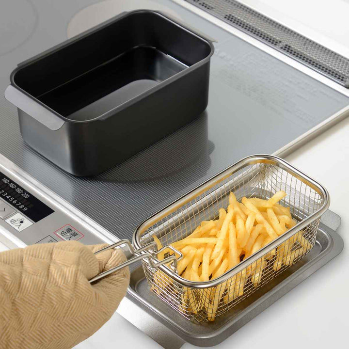天ぷら鍋3点＆揚げ物ざるセットIH対応ポコフリット角型ワイド