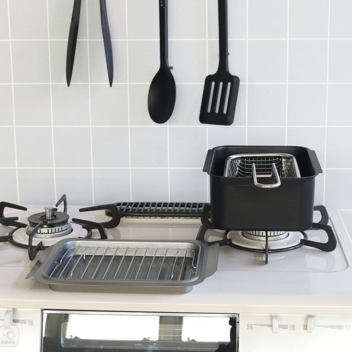 天ぷら鍋3点＆揚げ物ざるセットIH対応ポコフリット角型ワイド