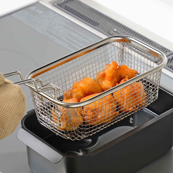 天ぷら鍋4点＆揚げ物ざるセットIH対応温度計付きポコフリット角型ワイド