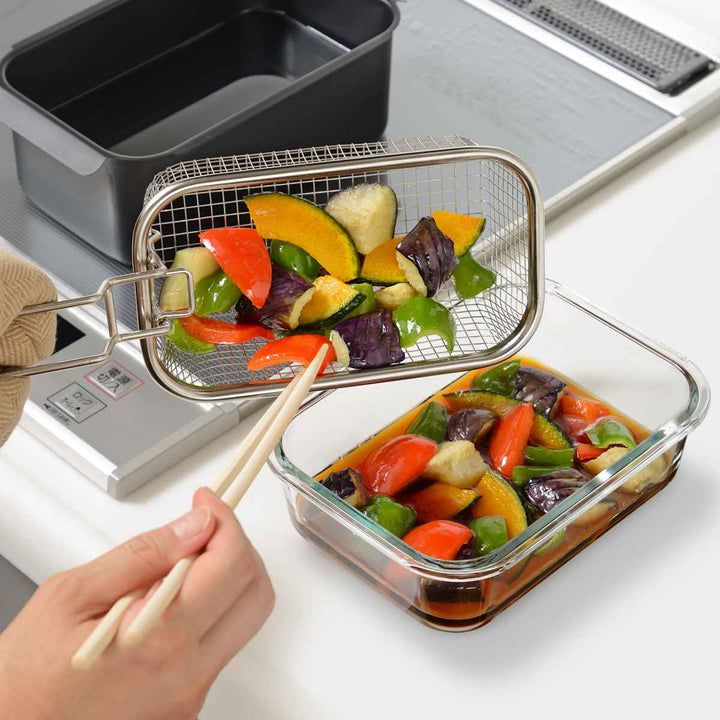 天ぷら鍋4点＆揚げ物ざるセットIH対応温度計付きポコフリット角型ワイド