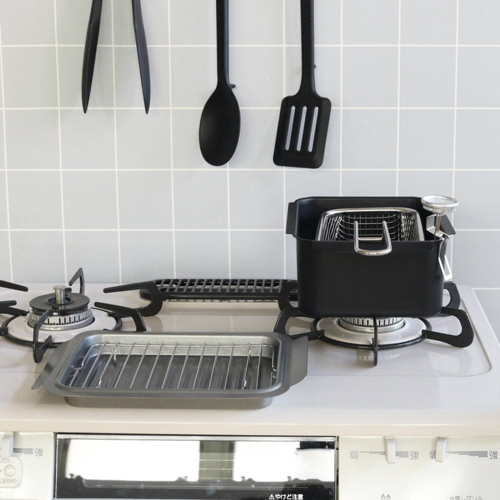 天ぷら鍋4点＆揚げ物ざるセットIH対応温度計付きポコフリット角型ワイド