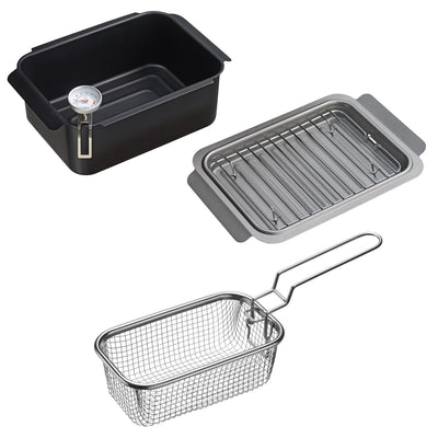 天ぷら鍋4点＆揚げ物ざる セット IH対応 温度計付き ポコフリット 角型 ワイド