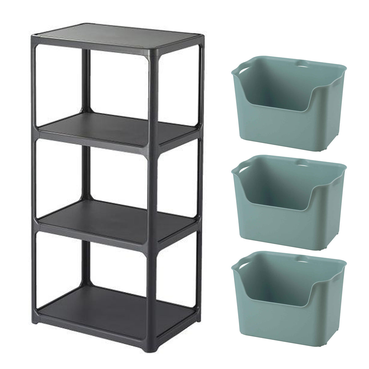 ラック 3段 収納ボックス付き カタス 組立品 日本製 ダークグレー