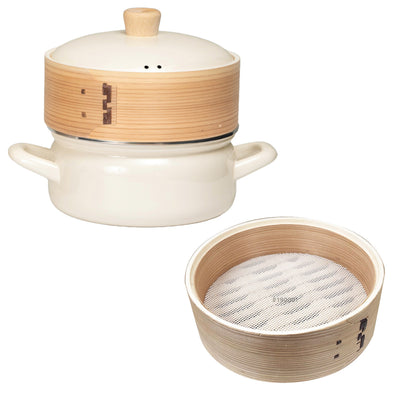 せいろ付きホーロー鍋 2段 18cm IH対応 ホーロー蓋付き 富士ホーロー Honey Ware