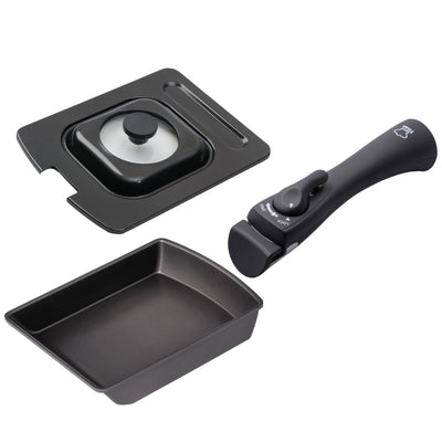 卵焼き器 IH対応 着脱ハンドル付き ガラス蓋付き 3点セット チタンシェフ