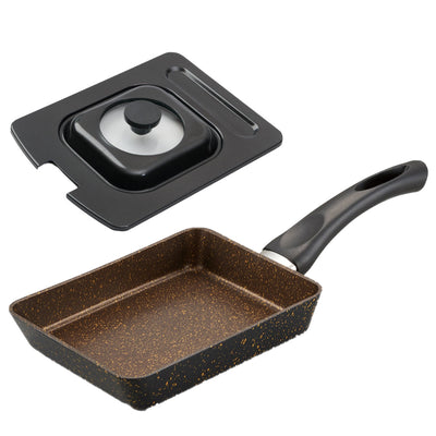 卵焼き器 IH対応 ガラス蓋付き 2点セット ゴールドマーブル