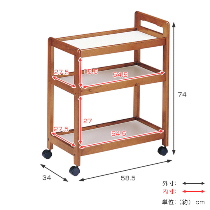 キッチンワゴン 3段 キャスター付 木製ワゴン 長さ58.5cm -4