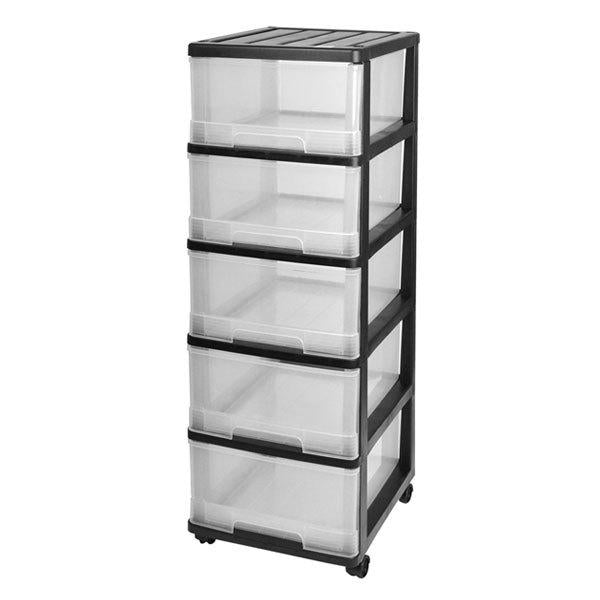 収納ケース 深型 5段 引き出し モノトーンカラー キャスター付き