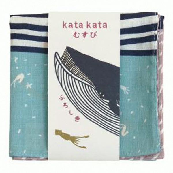 風呂敷　中巾 チーフ　katakata　むすび　くじら　50cm　ふろしき　ナフキン　ランチクロス　綿100％