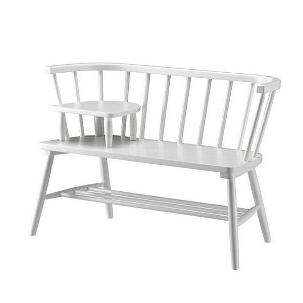 カフェベンチ　木製　ウィンザー調　ミニテーブル付　完成品　ビアンフェール　約幅100cm